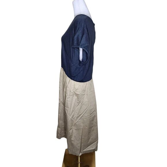 Vintage 80s Cap Sleeve Drop Waist Two Tone Dress Womens Size 2XL Khaki Black - Picture 5 of 6